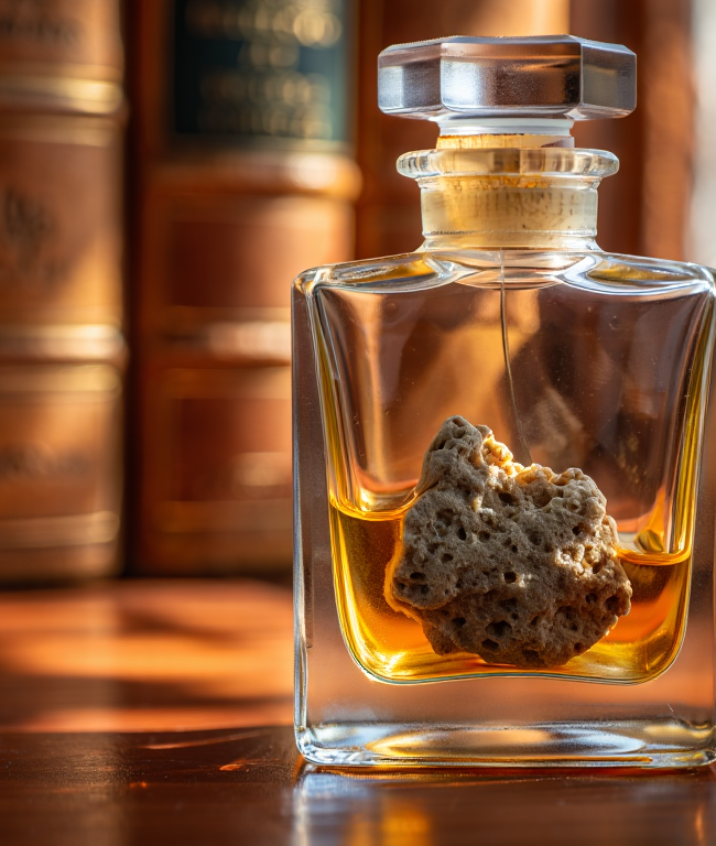 ambergris piece in the perfume bottle