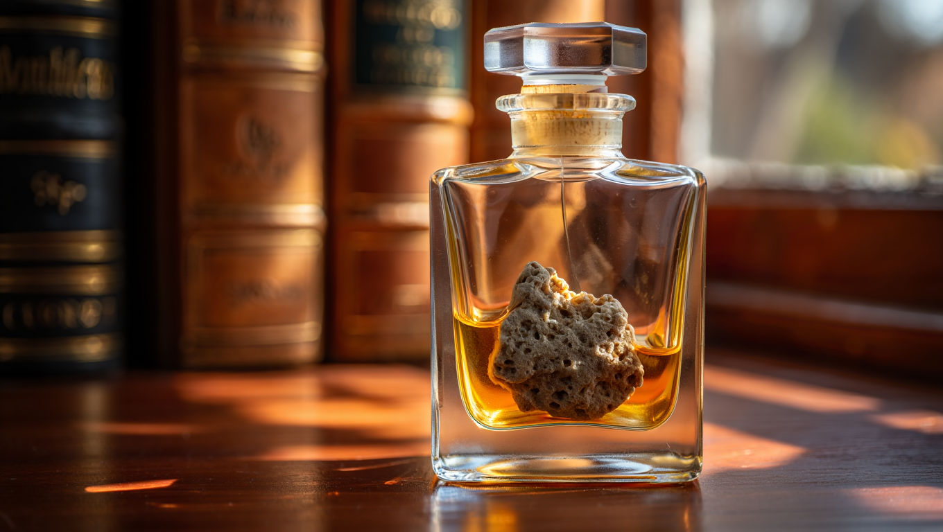 ambergris piece in the perfume bottle